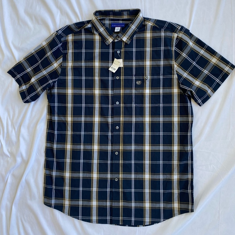 🆕Simply Styled Mens Plaid Short Sleeve Button-up Size XLT NWT